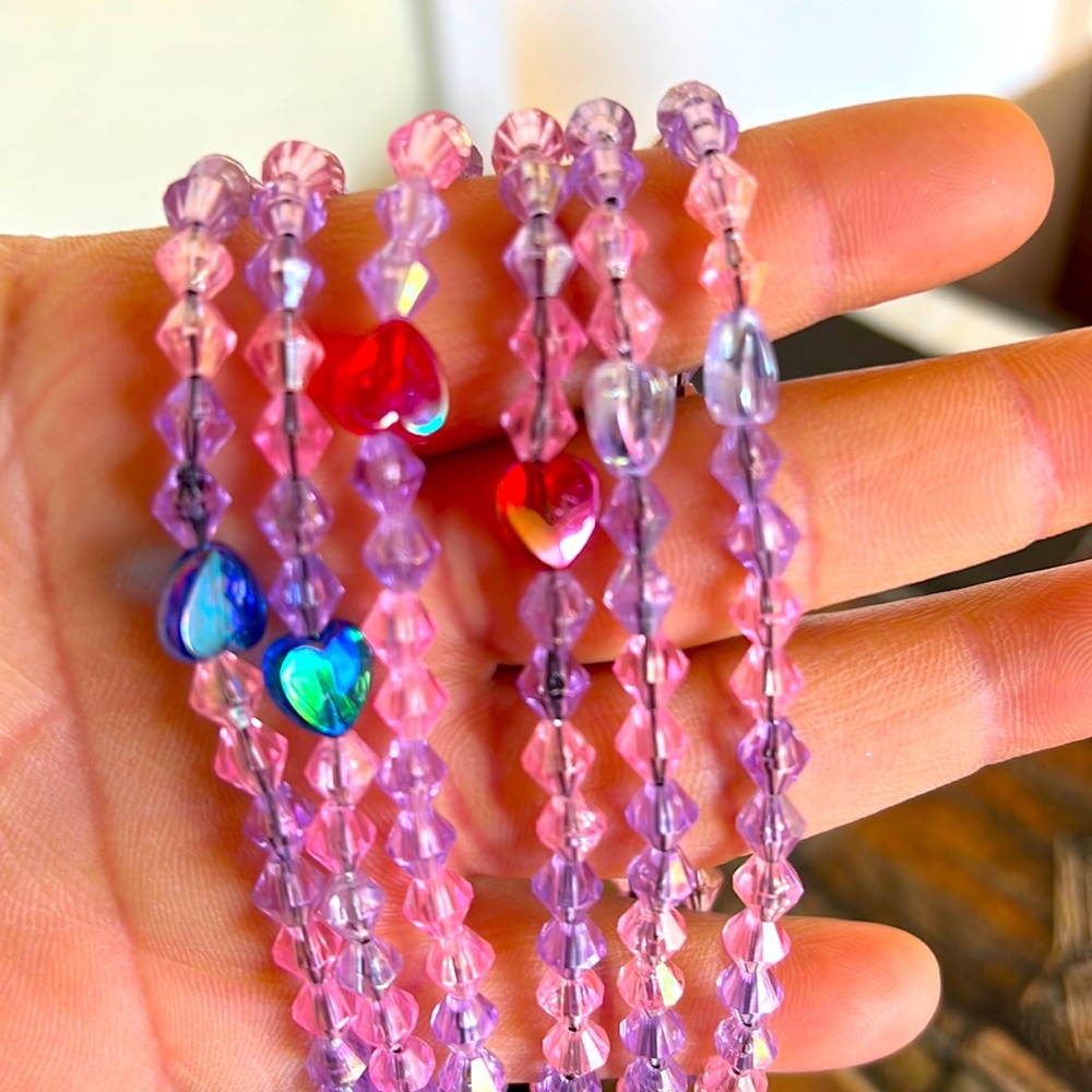 6 blue, red, white heart bracelets